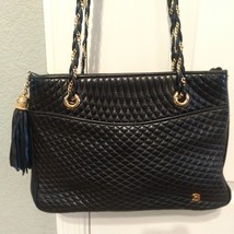 Bally Quilted Black Leather Gold Chain Strap Tassle Tote Purse Shoulder ... - $346.50