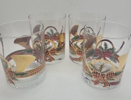 4 Vntg MCM Mid-century modern Christmas holiday glasses Goldhorn whiskey Barware - $23.27