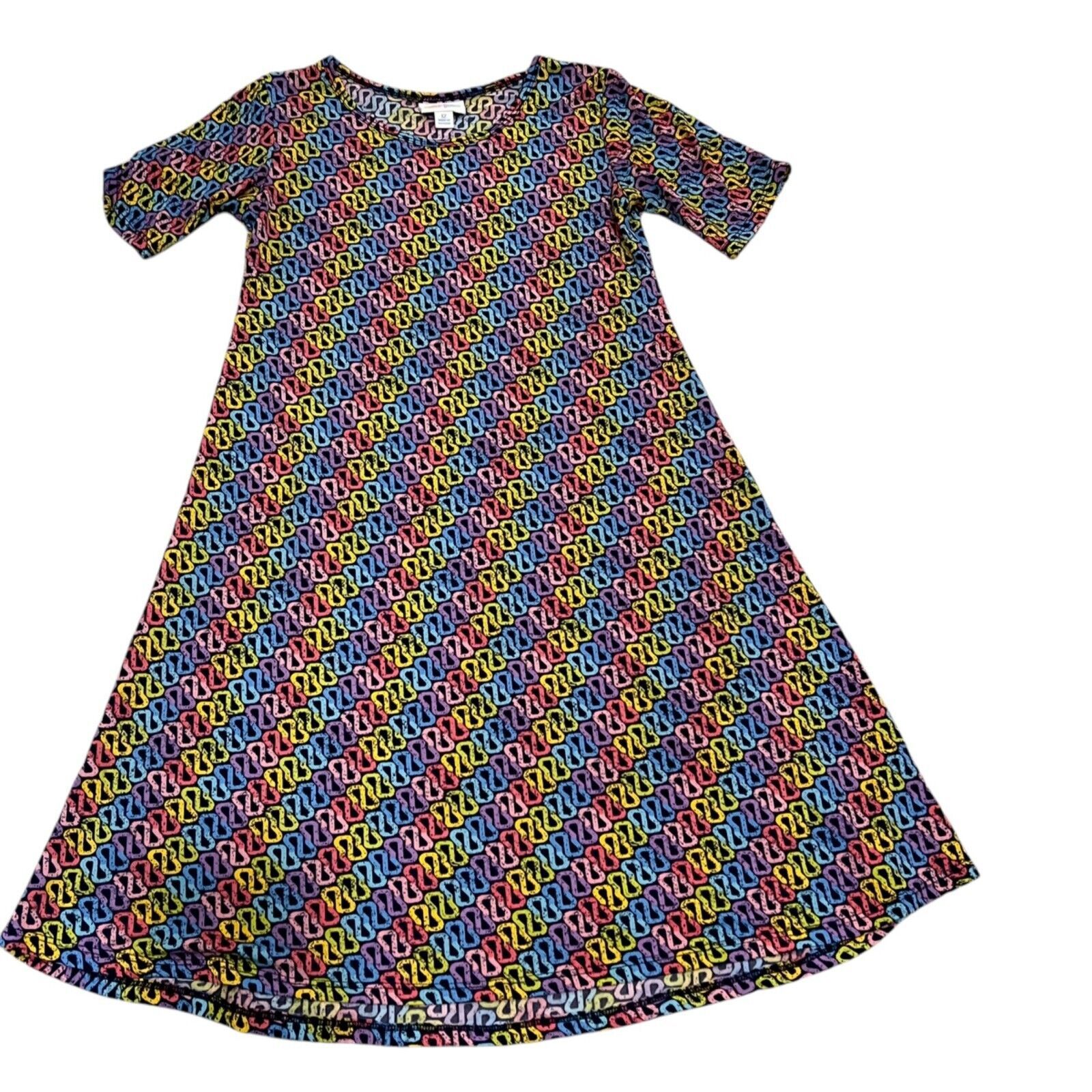 LuLaRoe Girls Adeline Size 12 Colorful Geometric Print A-Line Dress LuLaRoe Girls Adeline Size 12 Colorful Geometric Print A-Line Dress