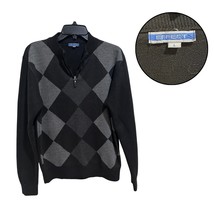 EFFECT Men’s L Black Gray Argyle 1/4 Zip Pullover Sweater Long Sleeve Co... - €16,06 EUR