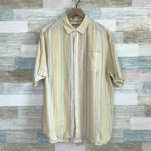 Tommy Bahama Linen Camp Shirt Yellow Striped Relaxed Fit Casual Mens Large - $49.49
