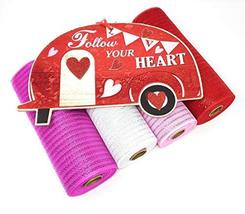 Valentine&#39;s Day Decorative 10&quot; Wide Deco Mesh Ribbon Rolls (Fuchsia, Pink, White - £27.31 GBP
