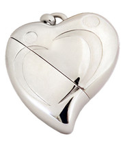 Heart Shaped w. Silver Design, USB Brass Funeral Cremation Urn Pendant Necklace - £155.86 GBP