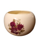 Vtg MCM Art Pottery White Round Sphere Orb Purple Roses Planter Vase 6&quot;W... - £16.35 GBP