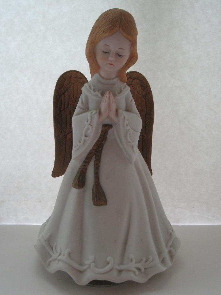 Primary image for VINTAGE 8 1/2" Ceramic Praying Angel "SILENT NIGHT" San Francisco Music Box Co