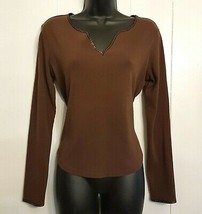 Covington Knit Top size Medium Brown with Satin Trim Embellished Jersey ... - $16.75