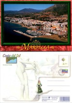 Spain Costa del Sol Marbella Aerial View Marina Mountains Beach Vintage Postcard - £7.38 GBP