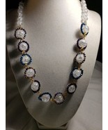 20 Inch Necklace Clear Crackle Glass Micro Glitter Beads Blue Purple Car... - £28.23 GBP