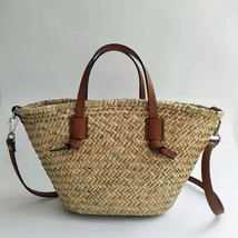 Casual Wicker Woven Basket Bags Rattan Women Handbags Summer Beach Straw Large C - £85.69 GBP