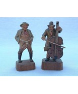 Pair 5&quot; Wood Carving People Figures MR Italy Portly Man Bass Violin Play... - £15.71 GBP