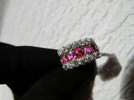 Vintage 2.20Ct Oval Pink Ruby &amp; Diamond 14K Yellow Gold Over Antique Ring - £68.89 GBP