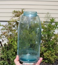 Vtg Mason Slope Shoulder Half Gallon Aqua Blue Glass Canning Jar - £23.59 GBP