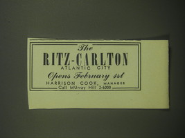 1946 The Ritz-Carlton Atlantic City Ad - Opens February 1st - $18.49
