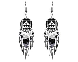 Tribal Pattern Round Shaped Ceramic Long Beaded Metal Dangle Earrings - Womens F - $14.84