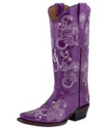 Womens Western Wedding Boots Purple Leather Bridal Embroidered Snip Toe - $210.28 CAD