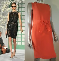  $4,000 OSCAR DE LA RENTA STUNNING SILK BOW RED ORANGE RUNWAY DRESS US 8 - £556.70 GBP