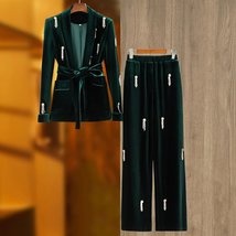 Womens Luxury Dark Green Velvet Jacket  Pant Set with Stones - £190.03 GBP+