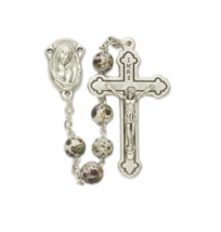 IMITATION WHITE CLOISONNE BEADS ROSARY CRUCIFIX CROSS AND MADONNA CENTER - $39.99
