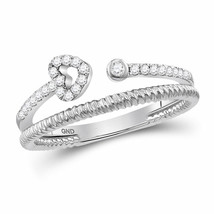 10kt White Gold Womens Round Diamond Heart Stackable Band Ring 1/6 Cttw - £283.71 GBP