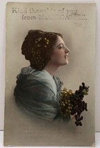 Portrait of Beautiful Woman Kind Thoughts From Morecambe 1913 Postcard A12 - £4.65 GBP