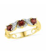 10kt Yellow Gold Womens Heart Garnet Diamond 3-stone Ring 7/8 Cttw - £199.50 GBP