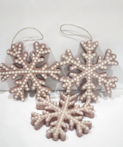 3pc Christmas Shabby Chic Victorian Rose Blush Pink Snowflake Ornaments ... - $276.61 MXN