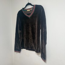 Vintage Y2K 80&#39;s 90s Womens Limited Brown Velvet V Neck Preppy Top Size L - $29.99