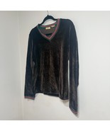 Vintage Y2K 80&#39;s 90s Womens Limited Brown Velvet V Neck Preppy Top Size L - $29.99