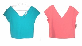 So  Lot of 2 Textured Double V-Neck Tops in Turquoise &amp; Coral Sz XL  NWT$48 - £28.43 GBP