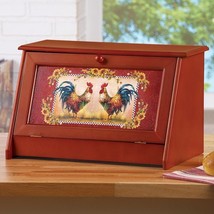 Wooden Country Rooster Bread Storage Bin Box Farmhouse Kitchen Pantry Home Decor - £30.56 GBP