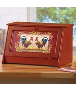 Wooden Country Rooster Bread Storage Bin Box Farmhouse Kitchen Pantry Ho... - £30.20 GBP