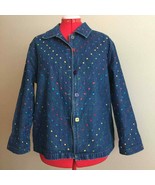 BEDFORD FAIR Embroidered Blue Denim Jacket Button Up Multicolor Polka Do... - £31.42 GBP
