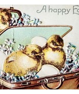 Happy Easter 1898 Victorian Greeting Postcard Embossed Chicks Egg Luggag... - $34.99