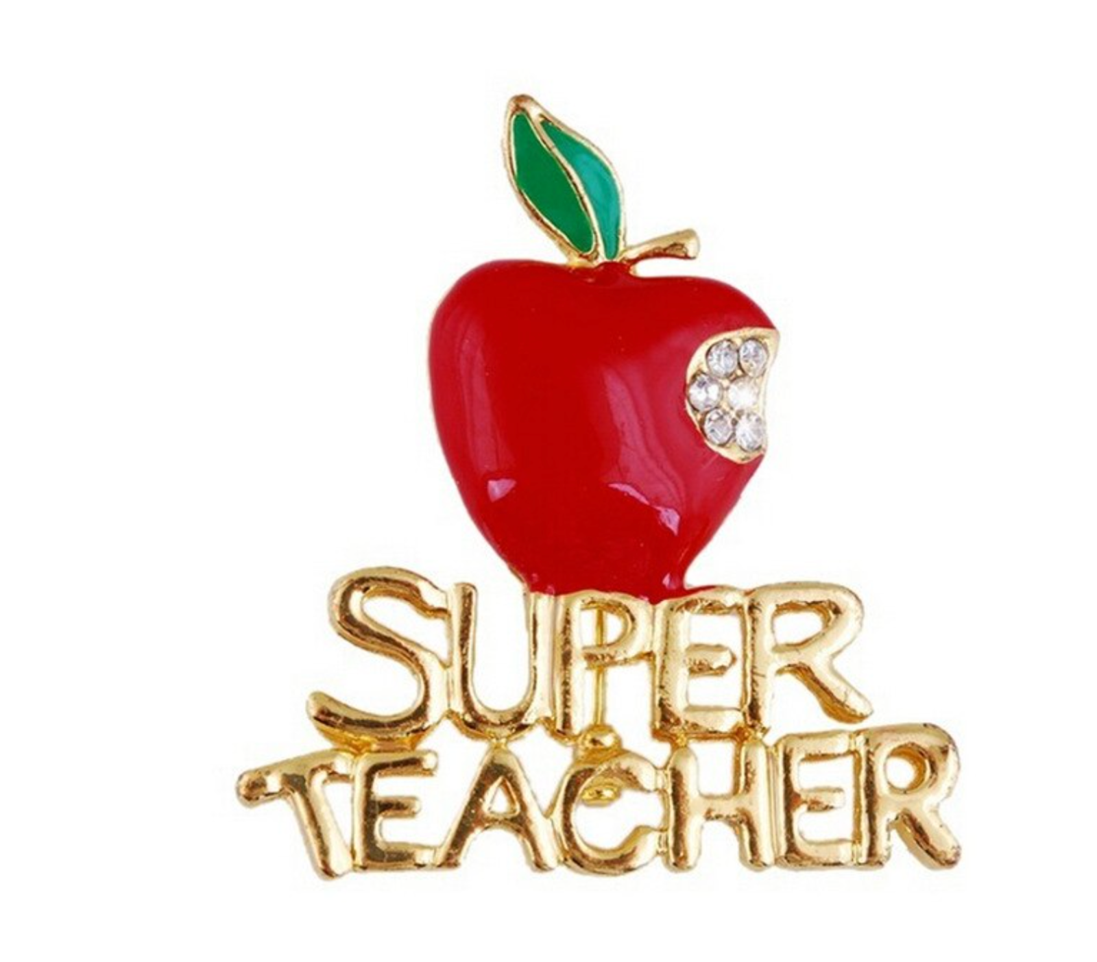 Super Teacher Red Apple Designer Brooch Vintage Look Gold Plated Broach Pin XY7 - $19.12