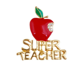Super Teacher Red Apple Designer Brooch Vintage Look Gold Plated Broach Pin XY7 - £15.35 GBP