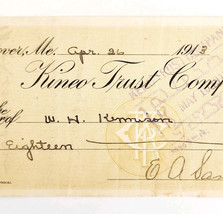 1913 Kineo Trust Company Bank Check E.A. Sampson Dover Maine Signed 4069... - $19.99