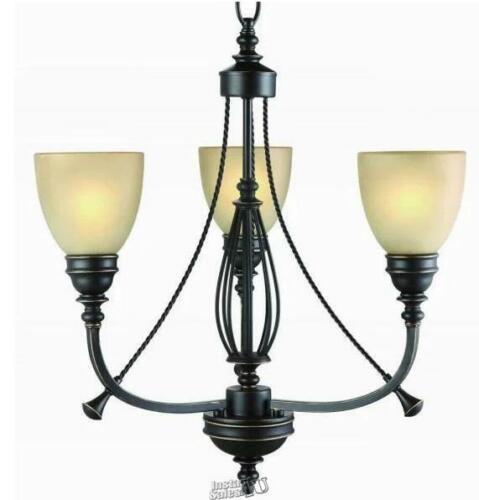 3-Light Bronze Chandelier with Tea Stained Glass Shades - £63.79 GBP