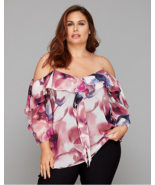 Women Le Chateau Floral Print Chiffon Cold Shoulder Camisole 1X - $38.61