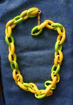 Fabulous Mod Lime &amp; Lemon Acrylic Chain Link Necklace 1960s vintage 19&quot; - $19.95