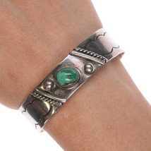 6 3/8&quot; Vintage Navajo sterling and turquoise hand tooled cuff bracelet - £176.39 GBP