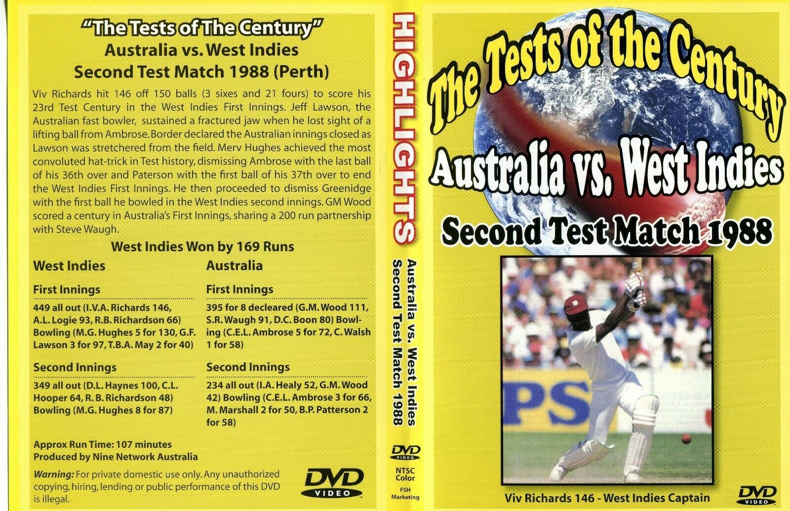 AUSTRALIA VS WEST INDIES SECOND CRICKET TEST MATCH 1988 107MINS (COLOR) - $11.87