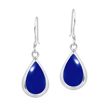 Elegant Teardrops of Blue Lapis Stone Inlay Sterling Silver Dangle Earrings - £12.62 GBP