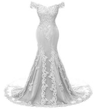 Plus Size Off Shoulder Mermaid Long Lace Beaded Prom Dress Evening Gowns Silver  - £115.12 GBP