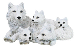 Winter Snow White Albino Wolf Mother at Repose with 4 Cubs Family Figurine - $33.99