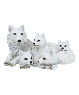 Winter Snow White Albino Wolf Mother at Repose with 4 Cubs Family Figurine - $46.46 CAD