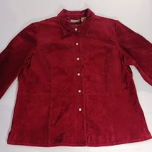 Ruff Hewn Women's XL Red Suede Genuine Leather Jacket Collared Pearl Snap Button image 10