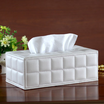 Facial Tissue Box Cover PU Leather Hotel Car Rectangle Container  White - £9.62 GBP