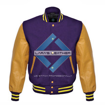 Top College Baseball Varsity Purple Wool Jacket/Gold Real Leather Sleeve... - £74.06 GBP
