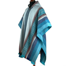 Lightweight Baby Alpaca Wool Poncho Handmade S.American Artisans Blue Turquoise - £66.64 GBP