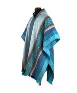 Lightweight Baby Alpaca Wool Poncho Handmade S.American Artisans Blue Tu... - £65.75 GBP